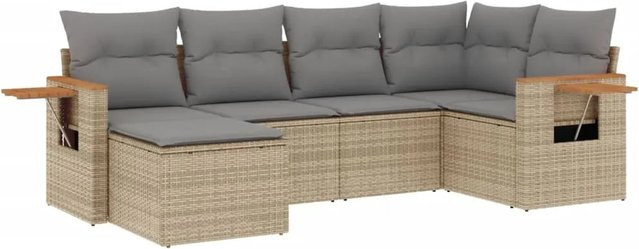 vidaXL 6-teilige Garten-Sofagarnitur aus Poly-Rattan mit Kissen in Beige - Bild 1
