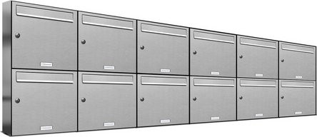 AL Briefkasten-System für 12 Parteien zur Aufputzmontage, silberfarben, B/H/T: 153,572 x 68,4 x 11,6 cm - Bild 1