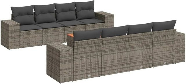 vidaXL 9-tlg Garten-Sofagarnitur aus Poly Rattan und Akazienholz in Grau - Bild 1