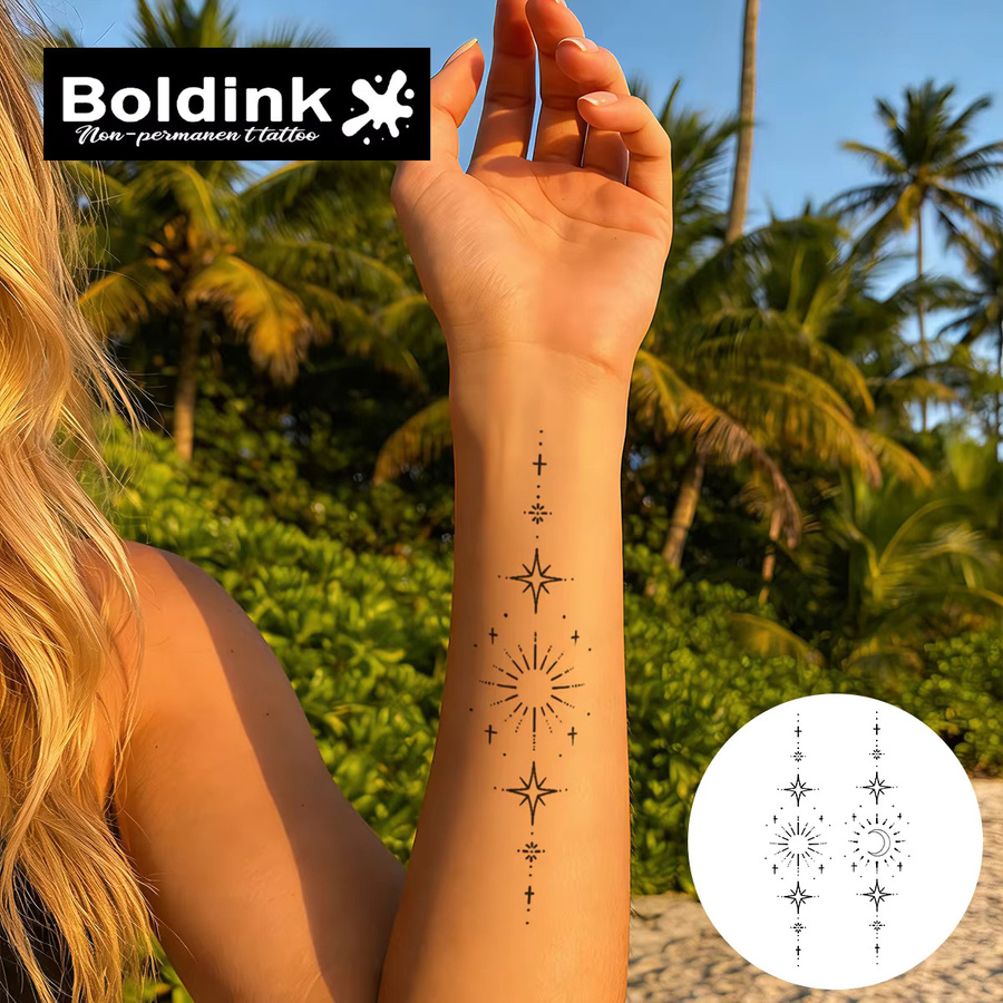 BOLDINK Star Moon Glow Tattoo-Aufkleber, Unisex - Bild 2