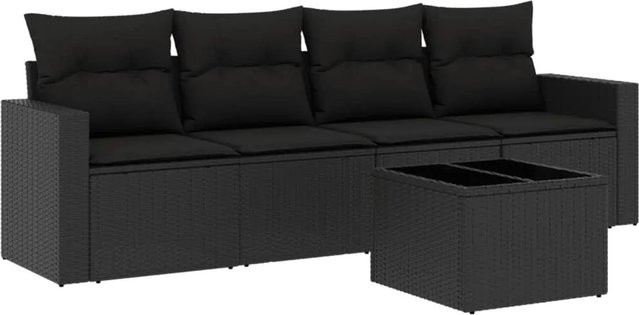 vidaXL 5-tlg Garten-Sofagarnitur in L-Form aus schwarzem PE-Rattan mit Kissen und Tisch - Bild 1