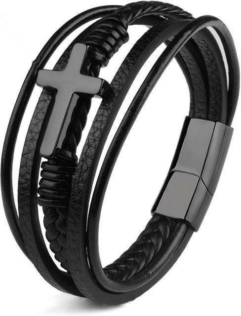 HNSP Armband, Leder, Schwarz, Herren, 23cm - Bild 1