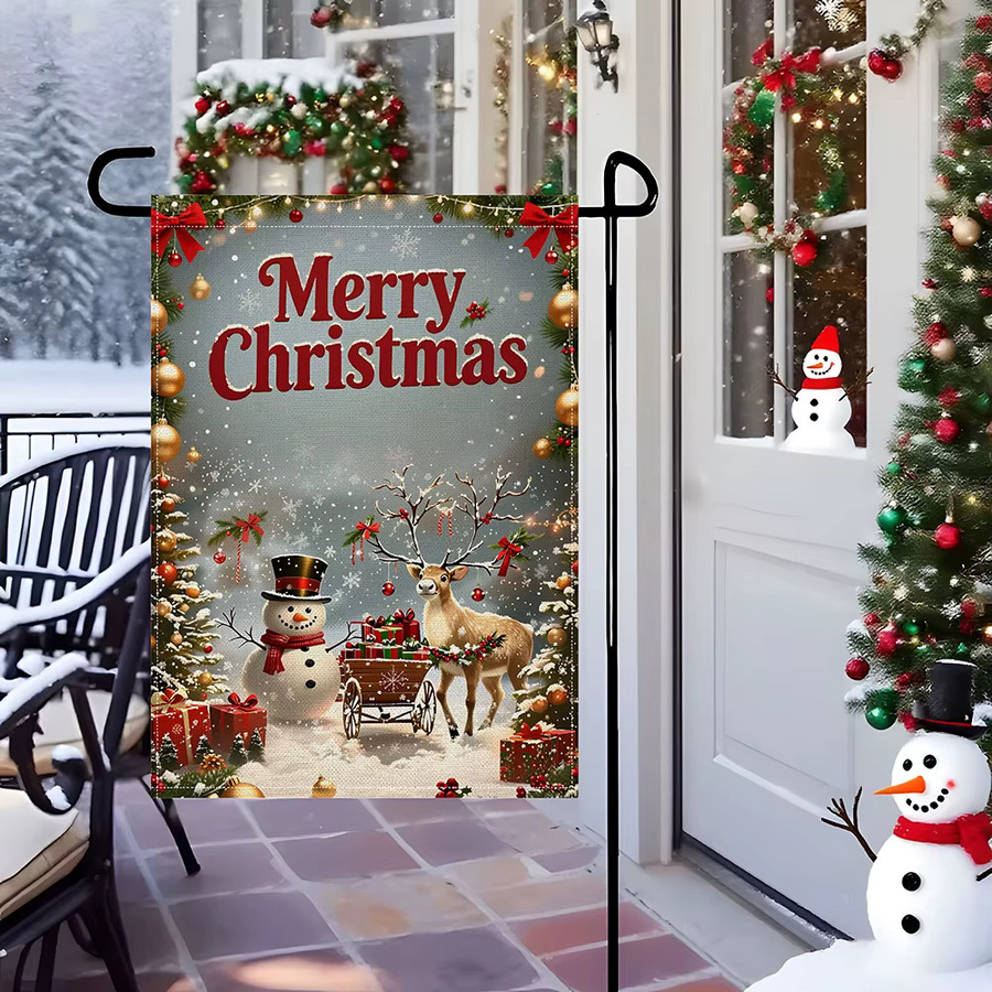 RoarGosh Frohe Weihnachten Gartenflagge doppelseitig mit Schneemann, Rentier und Elch, Mehrfarbig, B/H: 30 x 45 cm - Bild 5