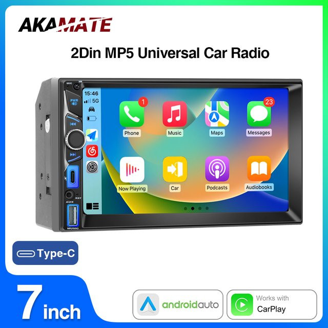AKAMATE 7 Zoll Autoradio mit WinCE System, MP5-Player, Bluetooth, CarPlay und Android Auto, Schwarz - Bild 1