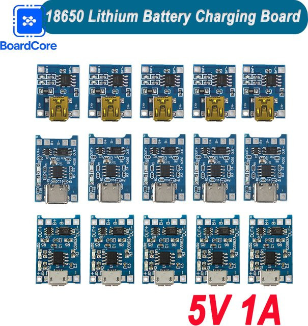 5/10 Stück TP4056 Lithium-Batterie-Ladeplatine für 18650 Akkus mit Schutzfunktion, 5V 1A, Micro-USB und USB-C, Blau - Bild 1
