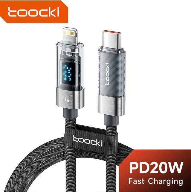 Toocki USB Typ C Schnellladekabel mit Digitalanzeige für iPhone und iPad, 20W, Lila - Bild 1