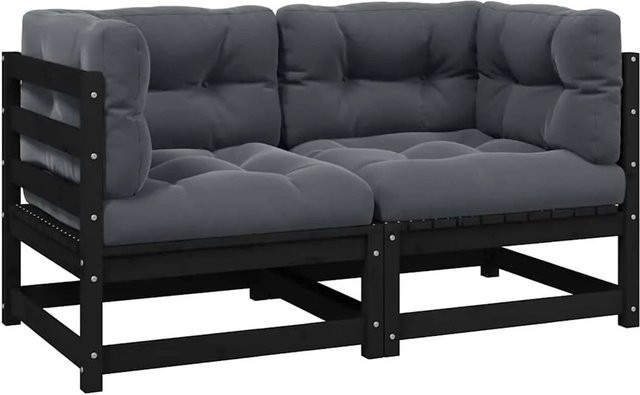 vidaXL Gartensofa L-Form aus Kiefer Massivholz mit Kissen in Schwarz, Anthrazit und Grau - Bild 1