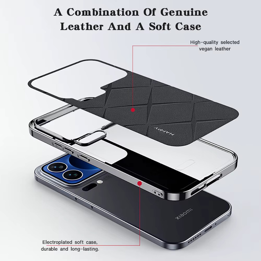 Leder Handyhülle mit Grid-Muster für Xiaomi 15 Pro und 14 Ultra in Braun mit Stoßfestem Schutz und Objektivschutz - Bild 3