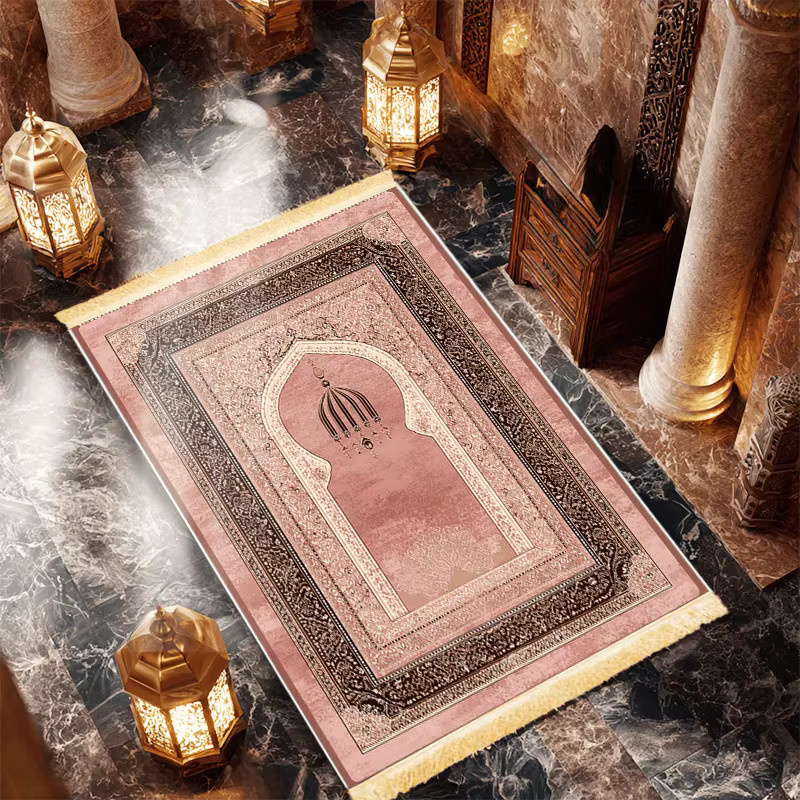 VIKAMA Gebetsteppich Blossom in Rosa mit Quasten, bogenförmiger orientalischer Gebetsteppich als weiche Kniematte - Bild 4