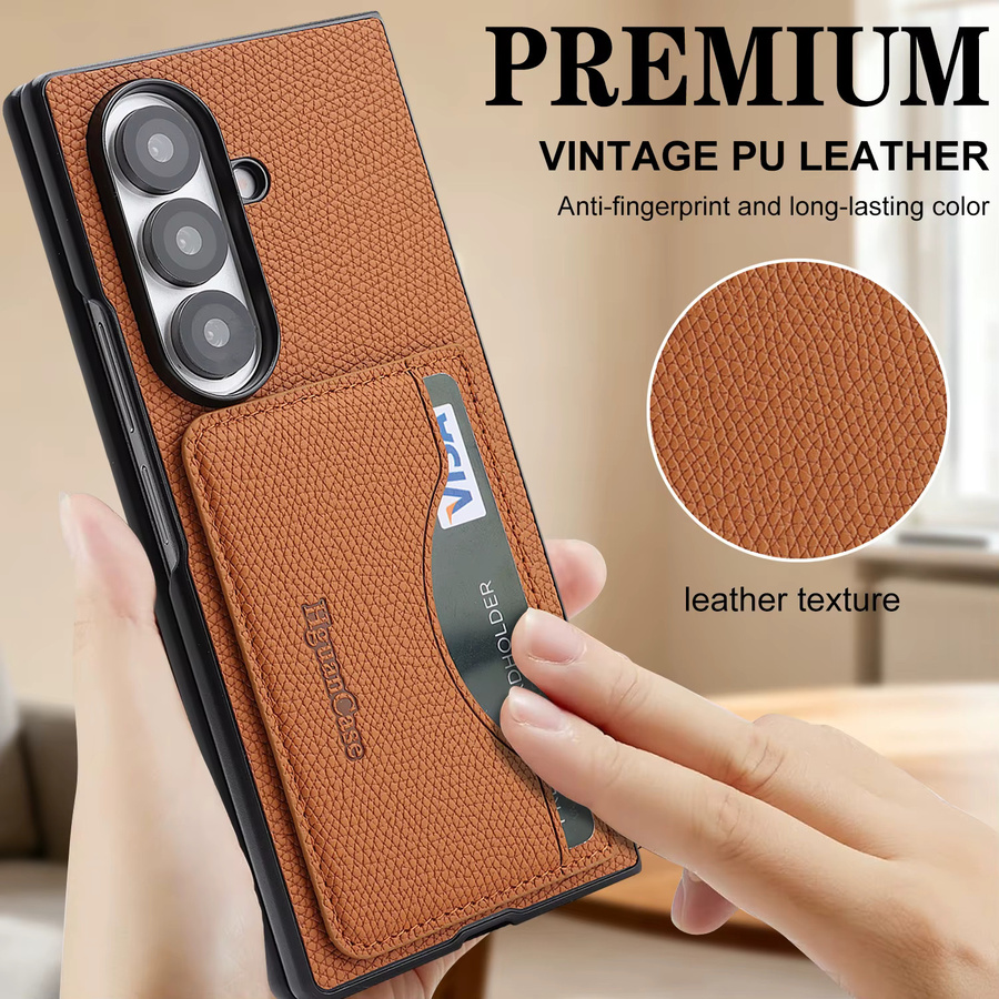 Premium Vintage Lychee PU-Leder Kartenetui mit Ständer für Samsung Galaxy Z Flip Fold 8 6 5 4 3 Ultra Schutzhülle in Pink oder Braun - Bild 2