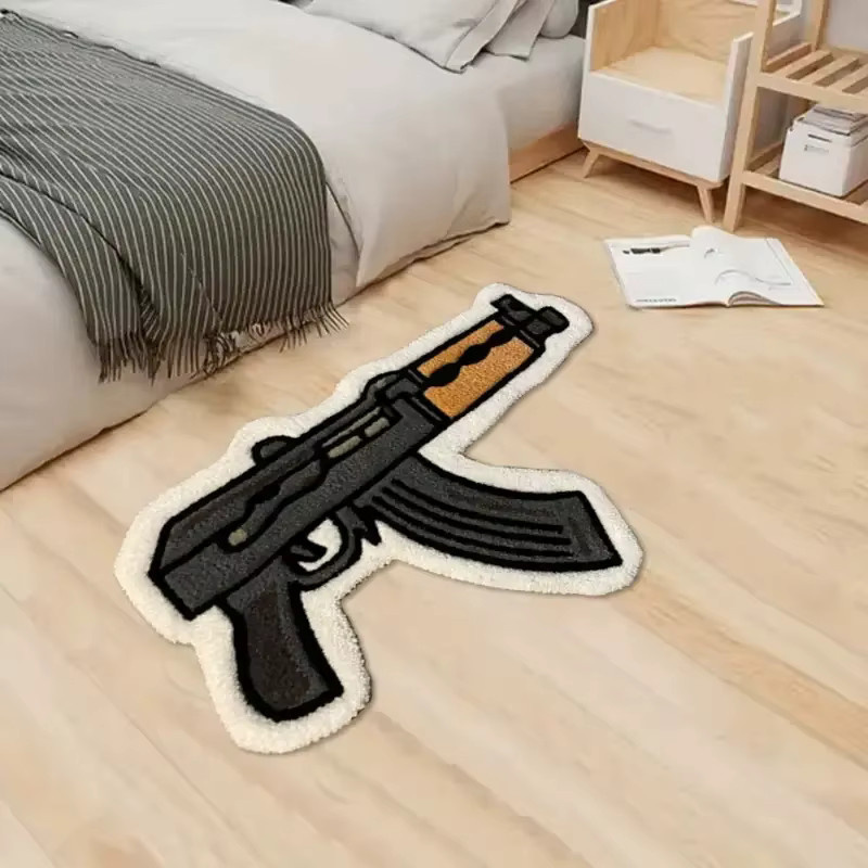 VIKAMA Teppich im Cartoon-Stil mit Gewehr-Design, rutschfester Nachttischteppich für dein Schlafzimmer - Bild 3