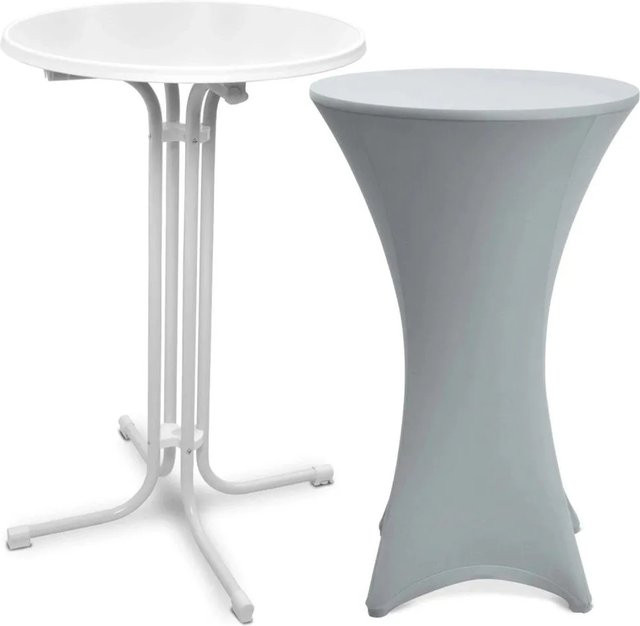 Beautissu Bellini Stehtisch Weiß mit Stella Stehtischhusse Silber, Durchmesser: 70 cm - Bild 1