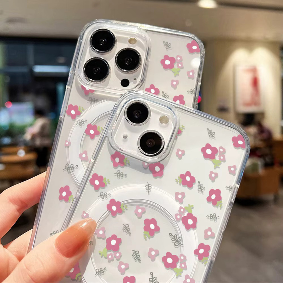 Magnetische Silikon Handyhülle mit Blumenmuster für Samsung Galaxy S25 Ultra, S24 FE, S23, S22, A55 5G, A54, A35, A15 und weitere Modelle, Farbe: Transparent - Bild 3