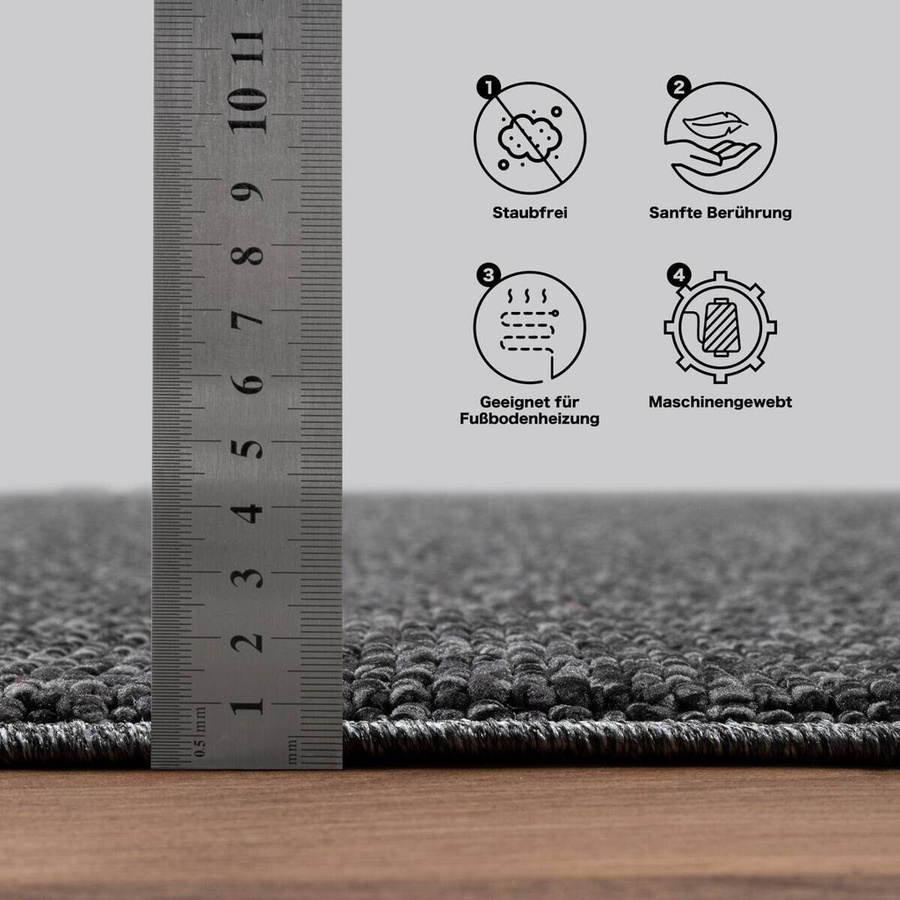 Sanat Teppich LORA PLUS in Anthrazit mit modernem Design aus Polyester, Breite: 80 cm, Länge: 300 cm - Bild 2