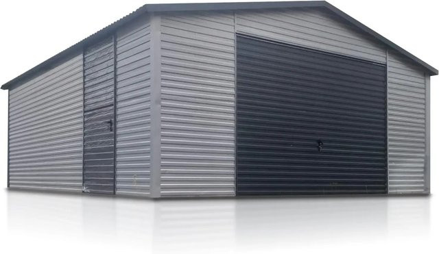 Liderstal Einzelgarage Standard aus Trapezprofilblech mit Seitengiebel und Schwingtor in Graphit Grey, B/T: 500 x 600 cm - Bild 1