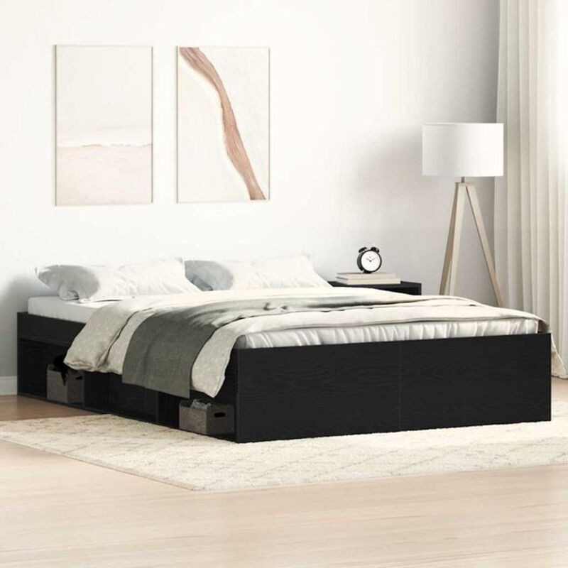 Vidaxl Bettgestell aus Kiefer und Holzwerkstoff in Schwarz und Eichen-Optik, B/T/H: 140 x 190 cm - Bild 1