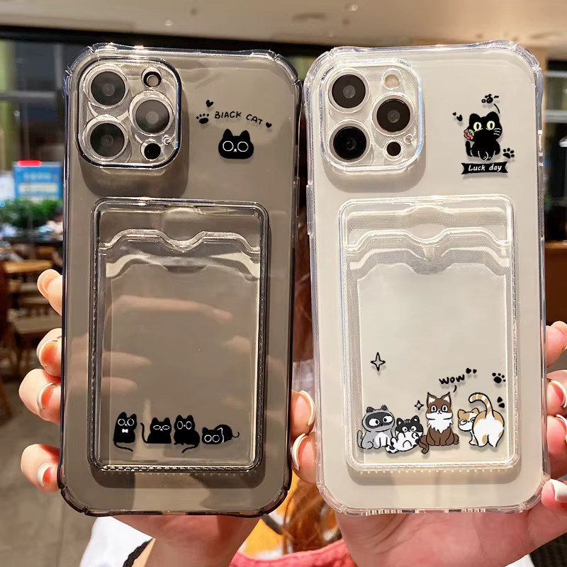 Handyhülle mit schwarzem Katzenmotiv für Xiaomi Redmi und Note Modelle als Kartenetui und Brieftasche in Schwarz - Bild 1