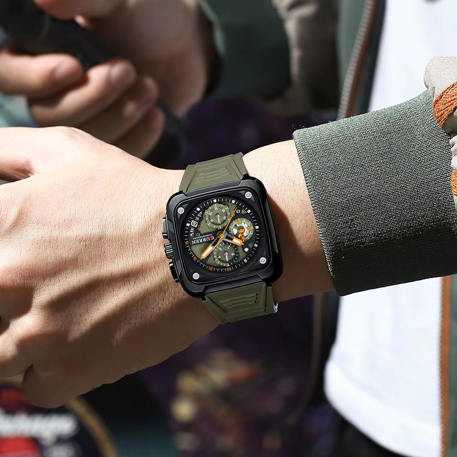 CURREN Chronograph Armbanduhr, Quarz, Eckig, Schwarz, Herren - Bild 5