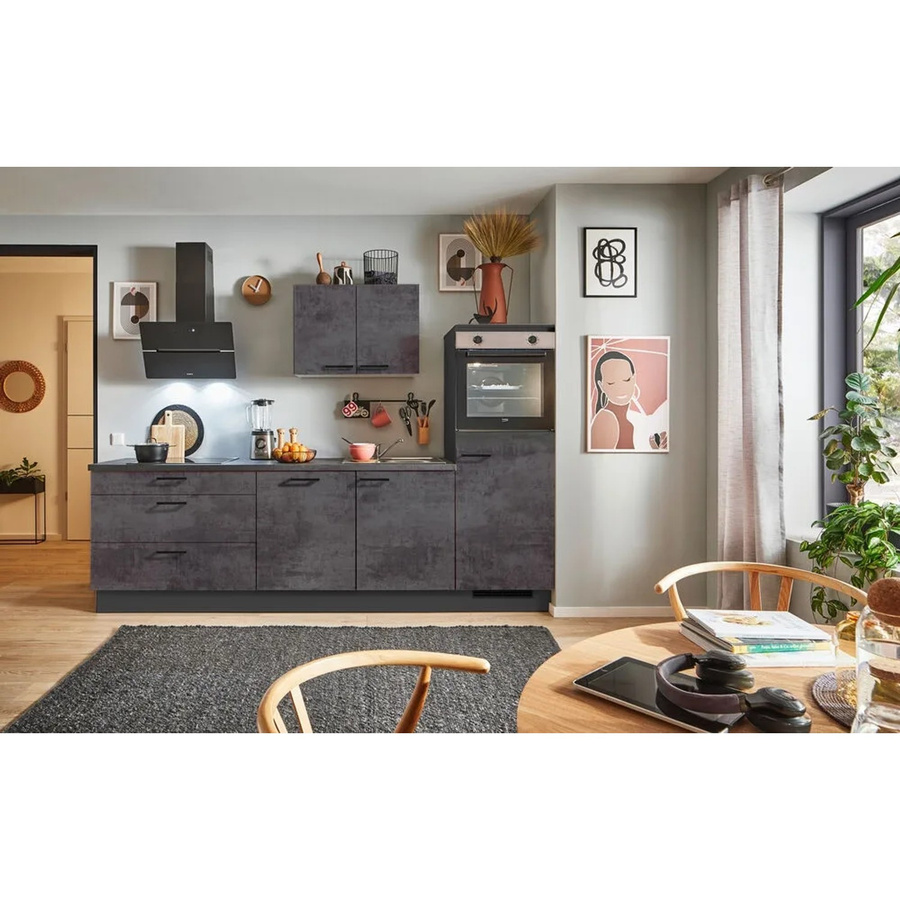 pino Küchenzeile Beton Anthrazit mit 1 Geräteschrank, Breite: 250 cm, Tiefe: 60 cm, Höhe: 174 cm - Bild 2
