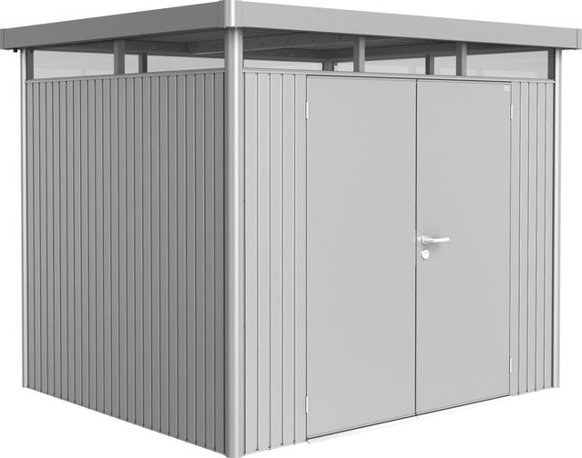 Biohort Gerätehaus HighLine aus Stahl mit Doppeltür in Silber Metallic, B/H/T: 275 x 222 x 235 cm - Bild 1