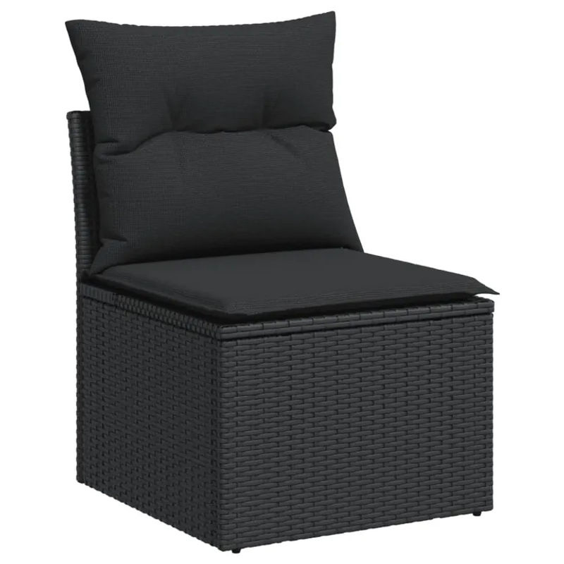 vidaXL 14-tlg. Garten-Sofagarnitur in L-Form aus schwarzem PE-Rattan mit Kissen und pulverbeschichtetem Stahlgestell - Bild 3