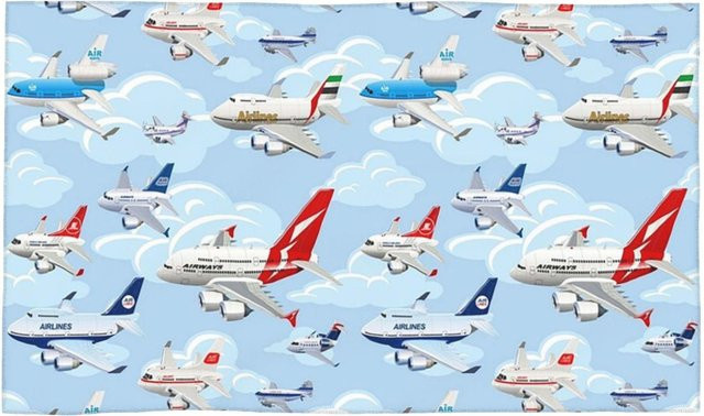 Creative Man Gesichtstuch mit Cartoon-Verkehrsflugzeuge Muster aus Baumwolle, Weiß, B: 30 cm, H: 60 cm - Bild 1