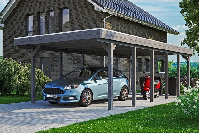 Skan Holz Carport Friesland aus Fichtenholz mit Aluminiumdach in Schiefergrau, B: 397 cm, T: 860 cm, H: 241 cm - Bild 1