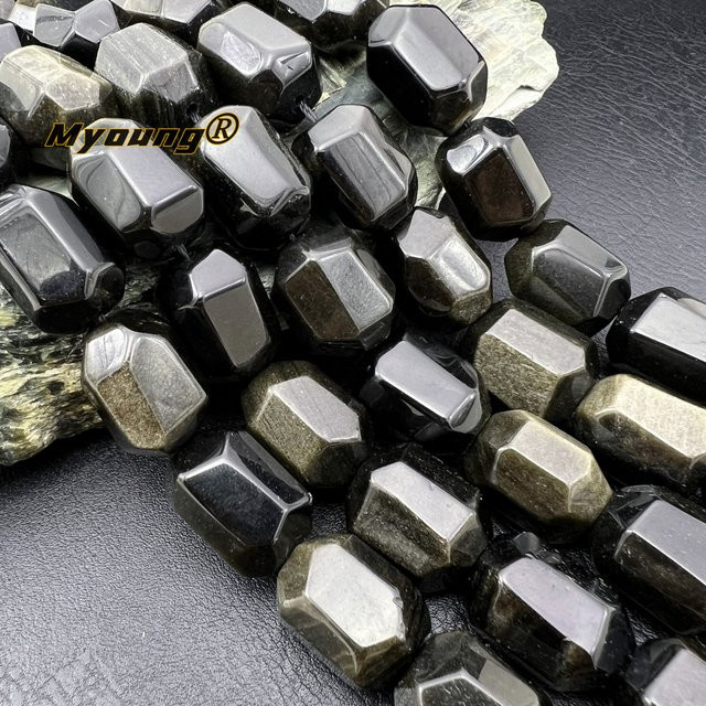 MARUCOL Obsidian Perlen, goldene Naturstein Schneid Nugget - Bild 1