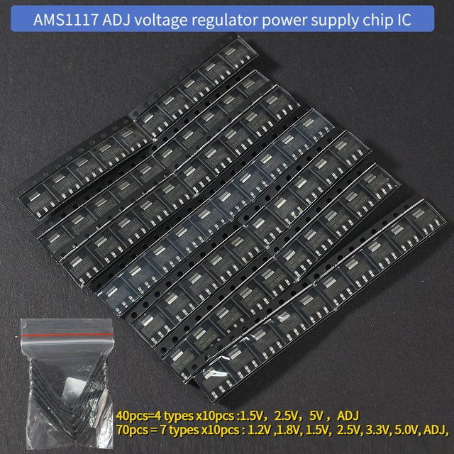 AMS1117 Spannungsregler IC Set, Step-Down-Chip in Schwarz, verschiedene Ausgangsspannungen 1,2V bis 5,0V sowie ADJ, SOT-223 Gehäuse - Bild 1