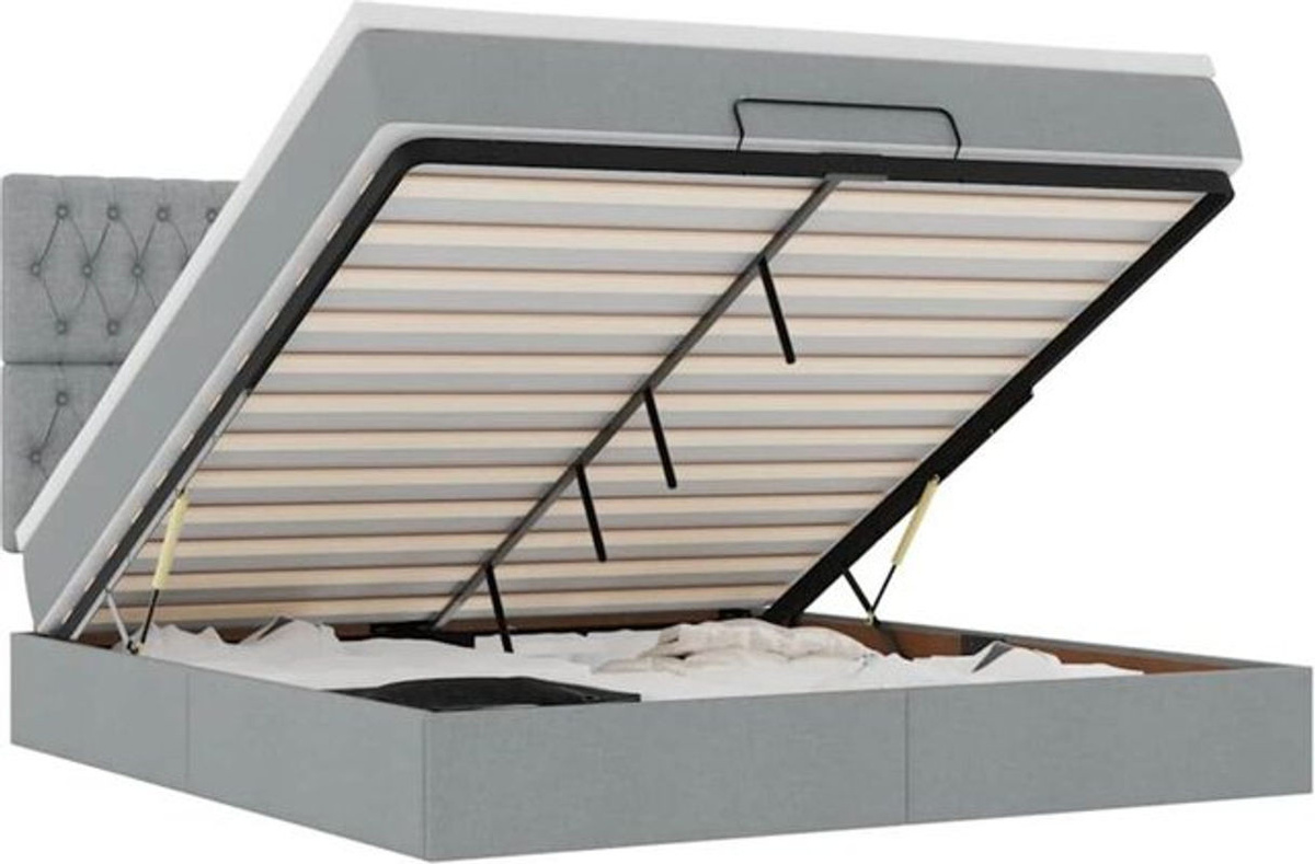 vidaxl Ottoman Polsterbett mit Matratze in Grau aus Stoff und Metall, B/T/H: 160 x 200 x 118 cm - Bild 1