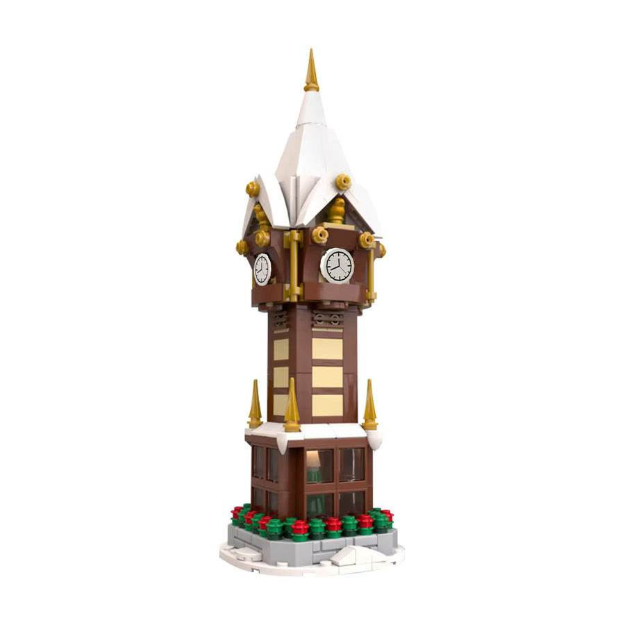 GOBRICKS MOC Weihnachtsstraßen-Uhr, Bausteine Stadtminiatur, Winterdorf Adventskalender Glockenturm Architektur Spielzeug - Bild 2