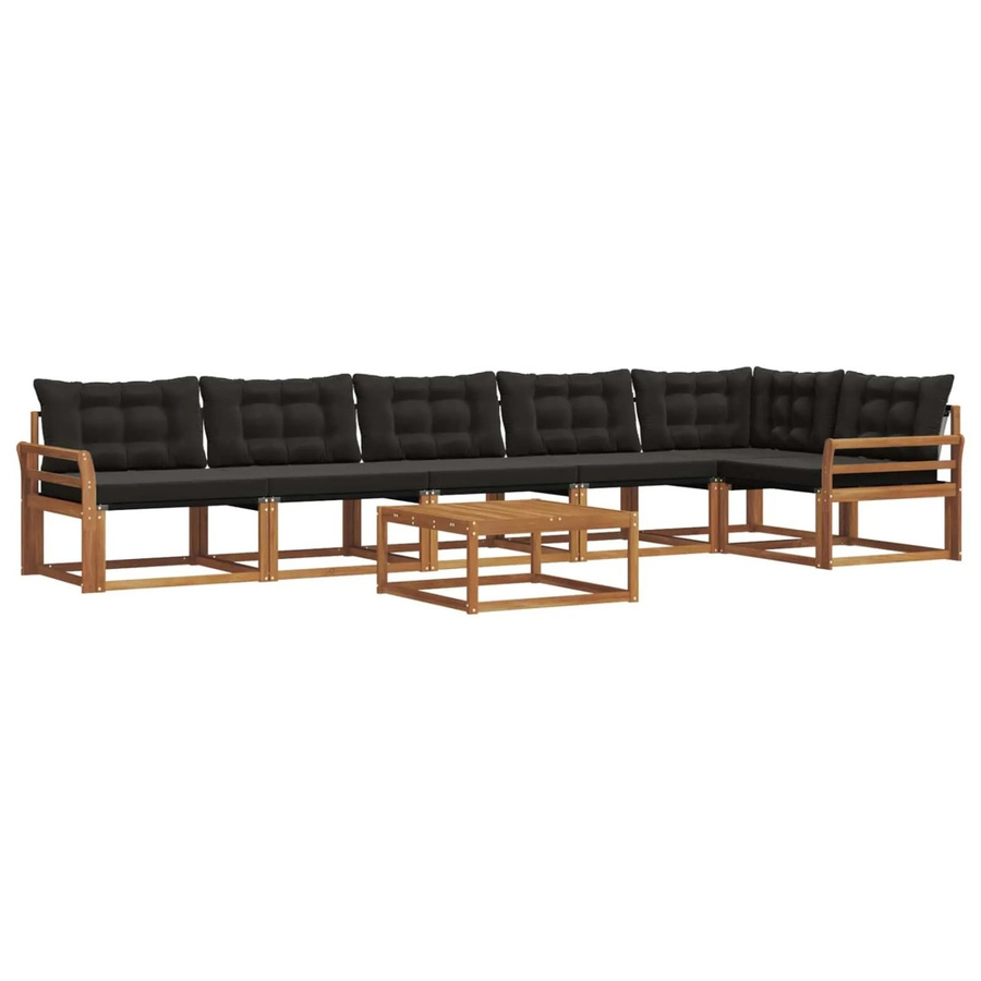 vidaXL Outdoor-Sofagarnitur 7-teilig aus massivem Akazienholz und Textilene in Natur und Schwarz mit L-Form und Kissen - Bild 2