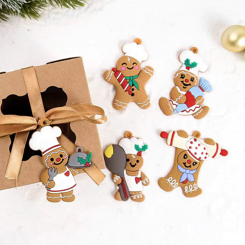 CHIXINHAPPY Lebkuchenmann und Tier Weihnachtsbaum Anhänger Set aus Kunststoff in Mehrfarbig - Bild 2