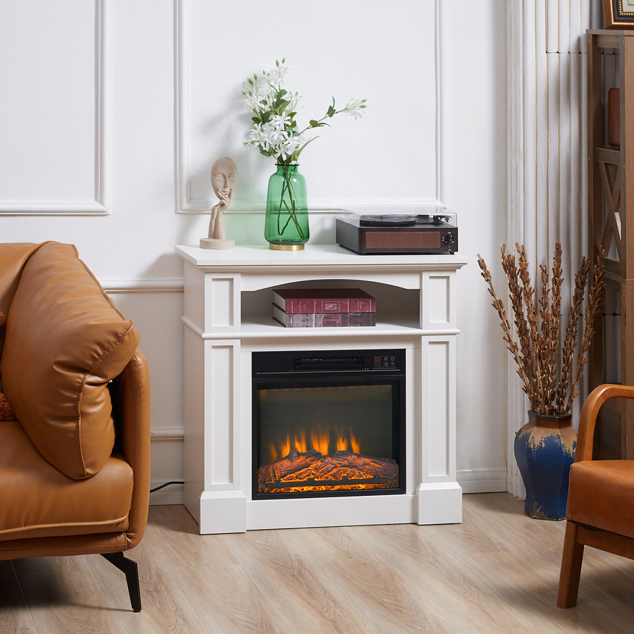 HOMCOM Elektrokamin Standkamin mit 3D LED-Flammeneffekt und Regal, 1800 W Heizleistung, Weiß - Bild 2