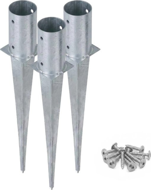 HOLLMAX 3er Set Einschlaghülse Bodenhülse Rund Silber Verzinkt für gefräste und teilgefräste Pfosten Durchmesser: 81 mm - Bild 1