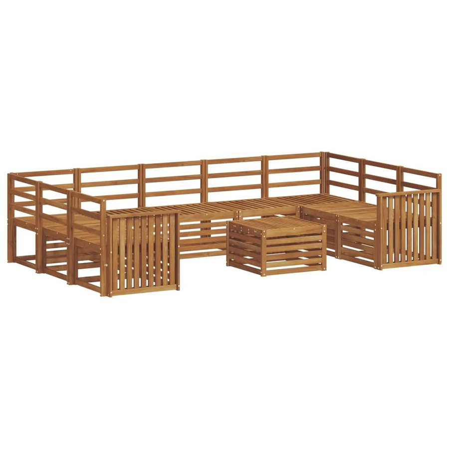 vidaXL Sofagarnitur 10-teilig aus Massivholz Akazie in Braun, U-Form mit Tisch und Latten-Design - Bild 2
