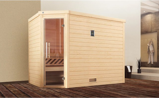 Weka Massivholzsauna Turku aus Fichtenholz mit 3 Sparsets, 7,5 kW BioS Heizung und Glastür, Farbe: braun, B/T/H: 248 x 198 x 205 cm - Bild 1