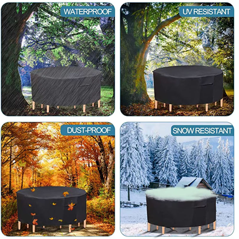 Oxford 210D Runde Outdoor Möbel Abdeckung in Schwarz, Wasserdicht für Sofa und Esstisch - Bild 5