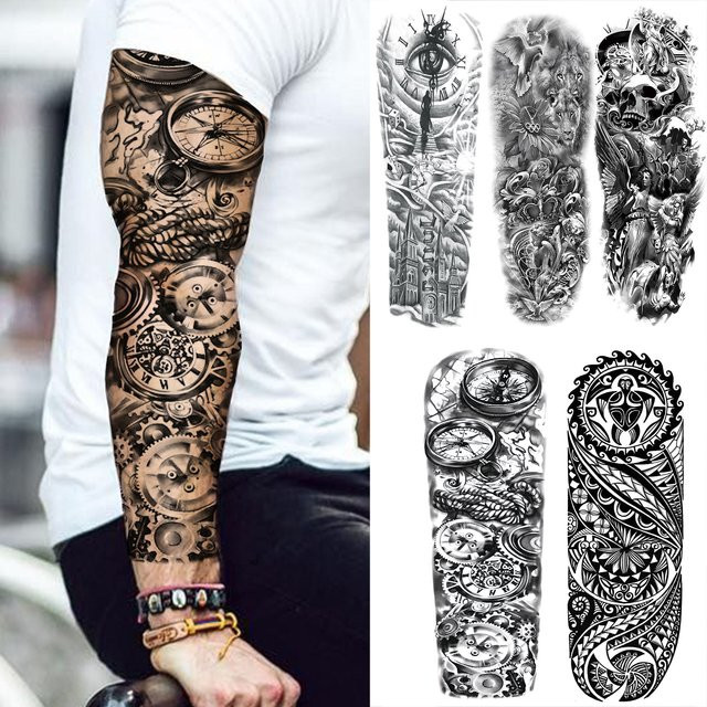 OVIMGO Temporäre Tattoos, Unisex, Kompass Roboter Arm, Schädel Engel Maori Totem - Bild 1