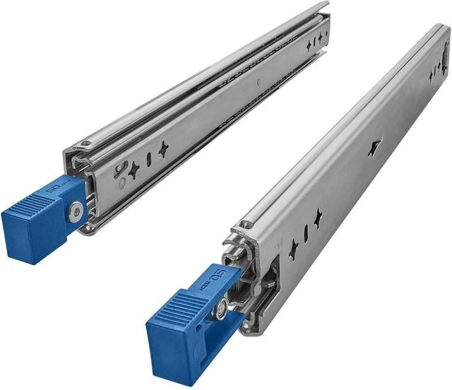 SO-TECH Schwerlastauszug VarioSlide KV2-100-H53-L1200-EH mit Zweihandverriegelung und Einrastfunktion, Farbe: Blau/Silber, Belastbar bis 100 kg - Bild 1