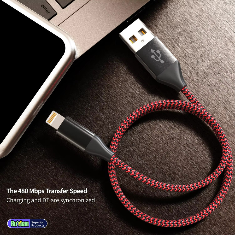 LAIHONEN USB-A zu Lightning Ladekabel 12W MFi-Zertifiziert Rot Kompatibel mit iOS und iPhone 14/13/12/11 - Bild 3