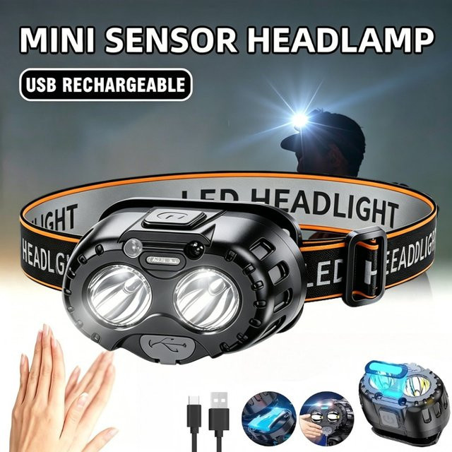 NEWBIRTH Mini-LED-Stirnlampe in Schwarz, wiederaufladbare Taschenlampe mit Typ-C-Anschluss für Outdoor, Angeln und Notfälle - Bild 1