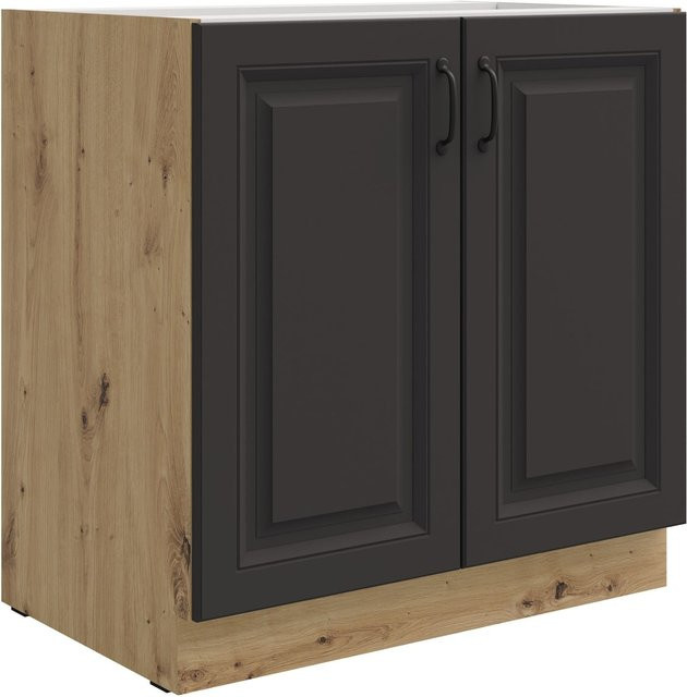 Küchenunterschrank Stilo mit Einlegboden in Grau und Eiche Artisan, Breite: 80 cm - Bild 1