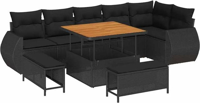 vidaXL Garten-Sofa-Set 9-teilig aus Poly Rattan in Schwarz mit Metallgestell und Sitzkissen - Bild 1