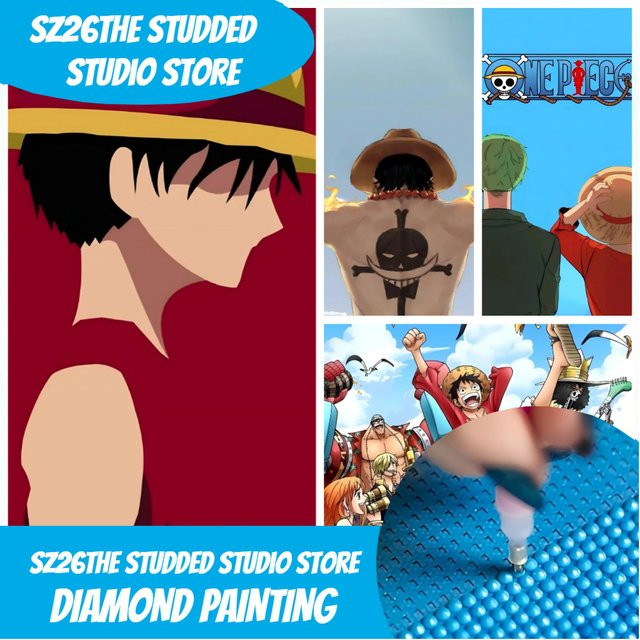 Sz26 One Piece Straw Hat Crew 5D Diamant-Malerei-Set DIY Strass-Stickerei mit runden Steinen - Bild 1