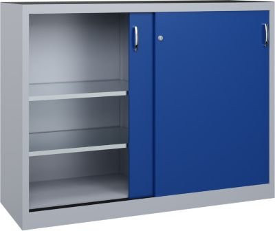 C + P Schiebetüren-Werkzeugschrank Acurado aus Stahl in Weißaluminium/Enzianblau, B: 160 cm, T: 50 cm, H: 120 cm - Bild 1