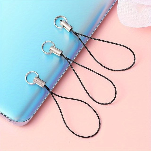 5 Stück Armband-Handyanhänger in Silber und Mattschwarz mit Splitring-Verschluss und Quastenkordel für Mobiltelefone, MP3, MP4, U-Disk und Schlüsselanhänger - Bild 1
