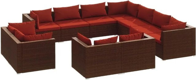 vidaXL 11-teiliges Garten-Lounge-Set aus braunem Poly-Rattan mit Kissen - Bild 1