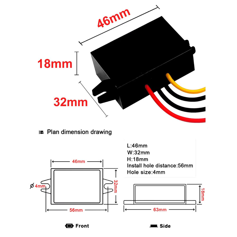 Waohei DC-DC Auto-Stromrichter Typ-C USB-Abwärtsspannungsadapter 12V 24V auf 5V 25W Schwarz - Bild 3