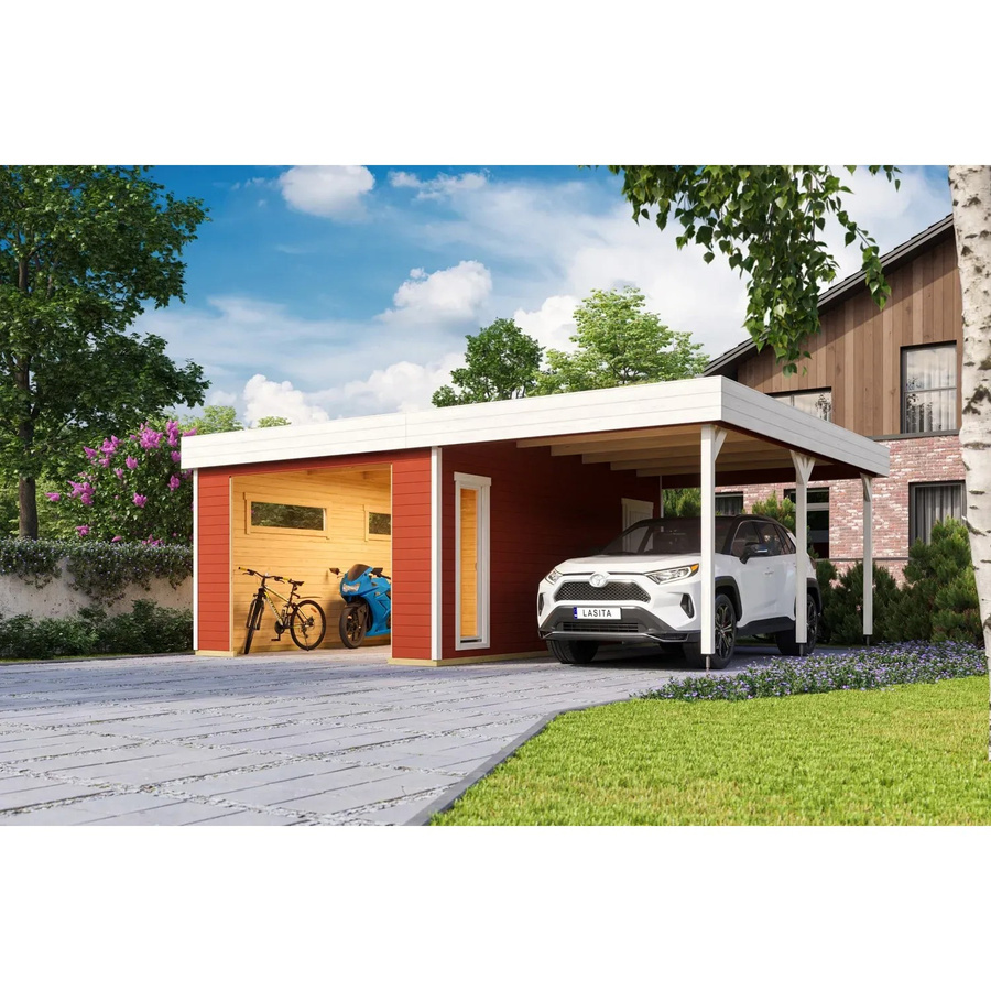 Blockgarage Lasita Maja Bahamas aus Holz in Schwedenrot mit Stufendach, B/T: 820 x 560 cm - Bild 3